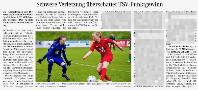 Schwere Verletzung überschattet TSV-Punktgewinn  - Foto: Samuel Elsäßer "Schwere Verletzung überschattet TSV-Punktgewinn" - Artikel in der Schwäbischen Zeitung am 09.10.2025